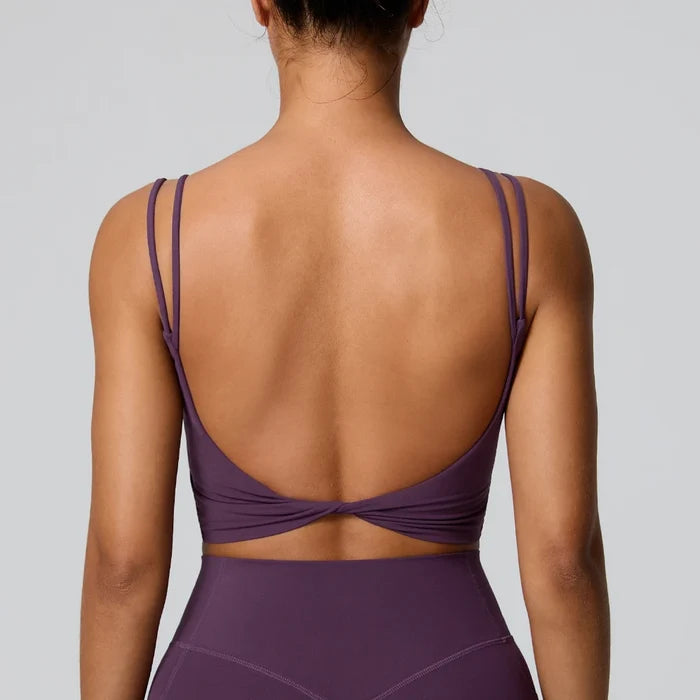 SPARK Women's Sexy Twist Knot Back Double-Strap Sports Bra FYD246