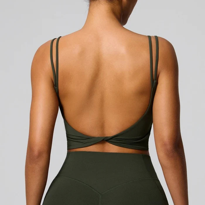 SPARK Women's Sexy Twist Knot Back Double-Strap Sports Bra FYD246