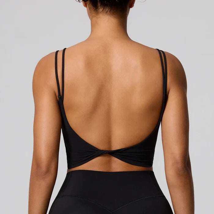 SPARK Women's Sexy Twist Knot Back Double-Strap Sports Bra FYD246