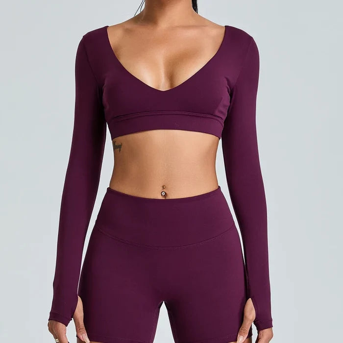 SPARK Women's Sexy V Neck Yoga Fitness Crop Top YJ0217