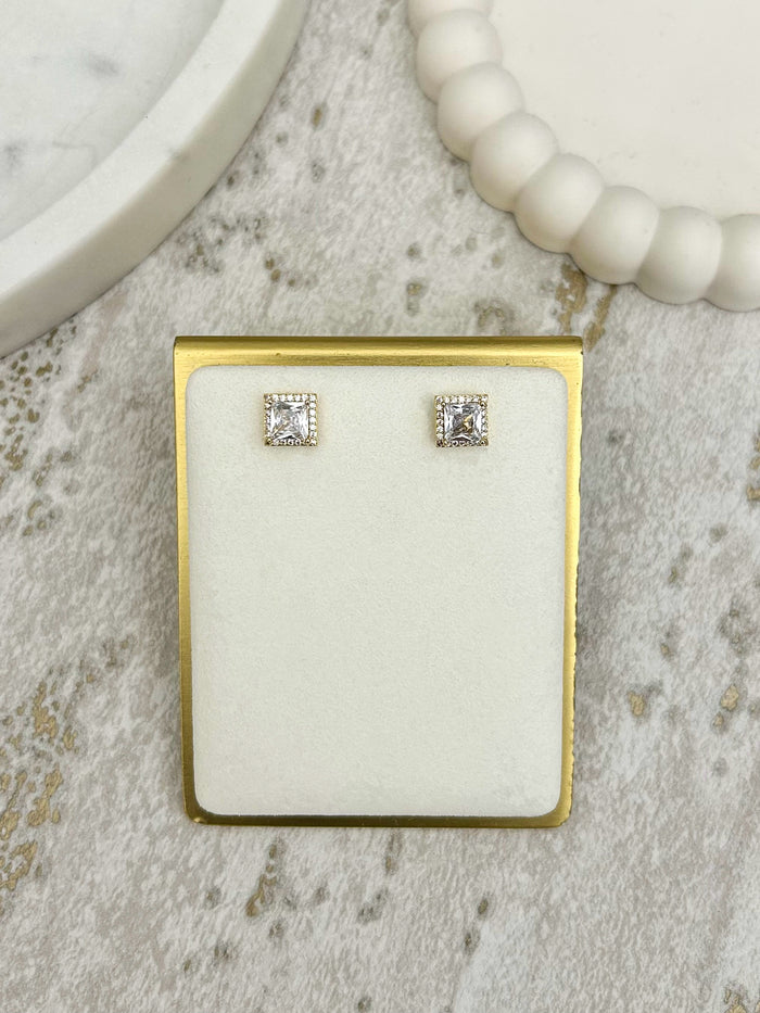Square Diamante Studded Earrings (2 Colours)