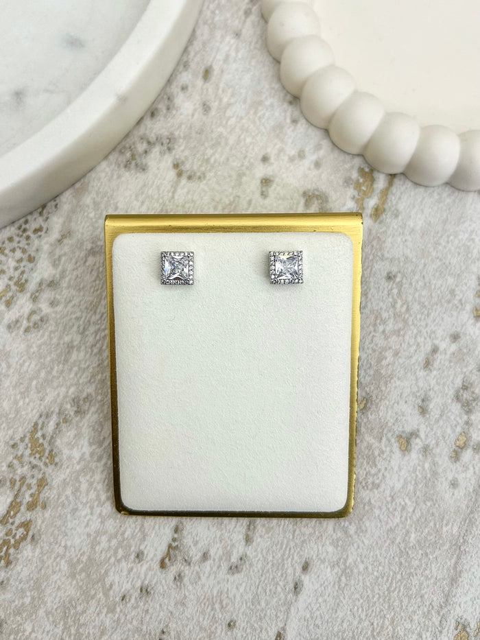 Square Diamante Studded Earrings (2 Colours)
