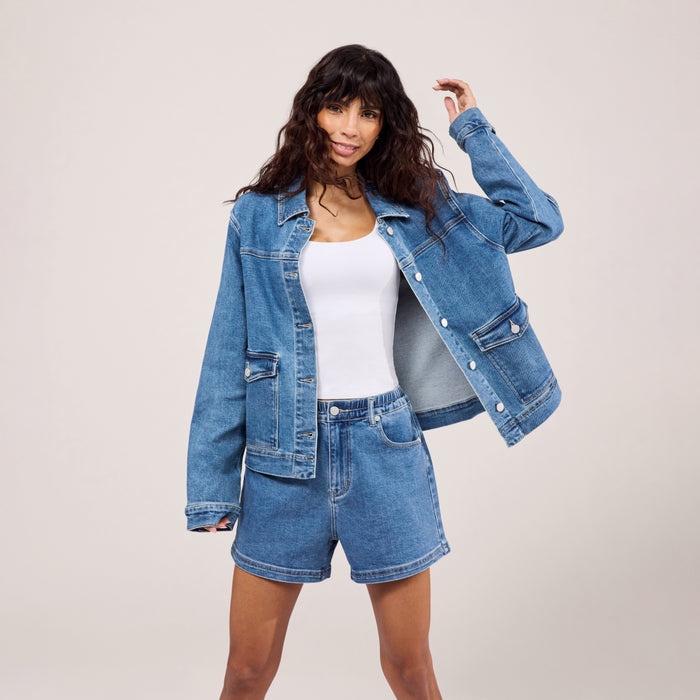 Stretch Denim Jacket - Mid Blue