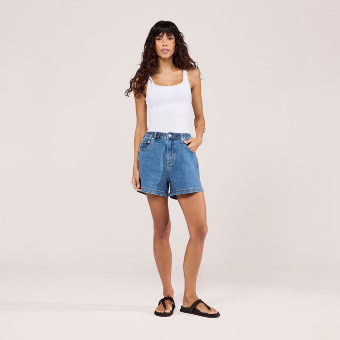 Stretch Denim Shorts - Mid Blue
