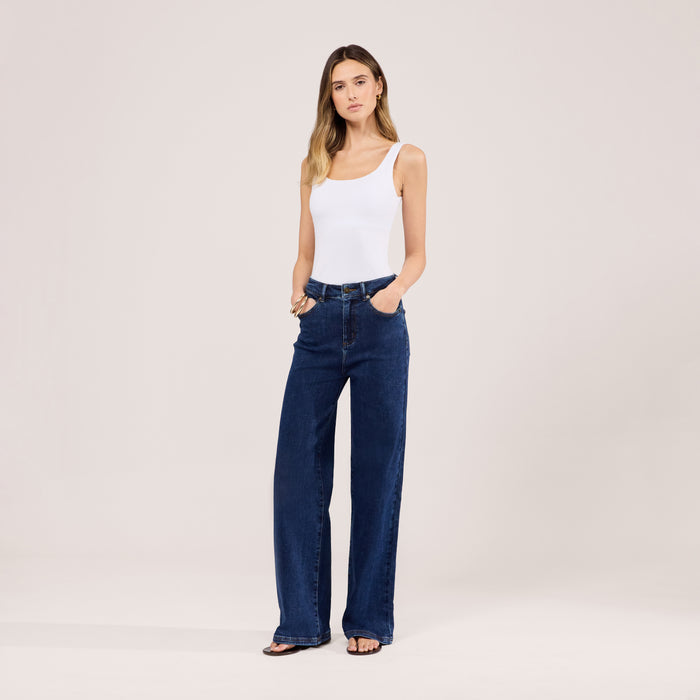 Stretch Wide Leg Jeans - Dark Blue