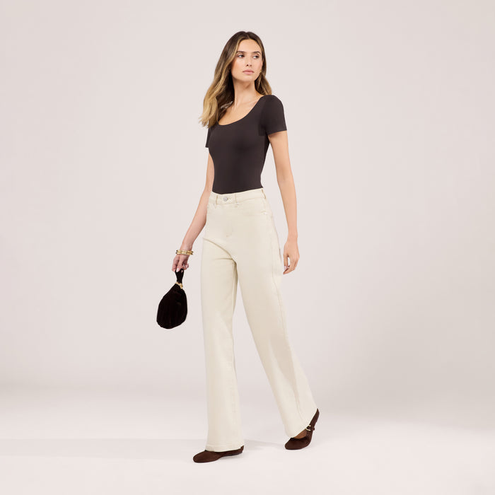 Stretch Wide Leg Jeans - Ecru