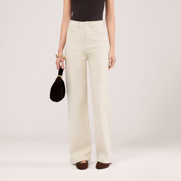 Stretch Wide Leg Jeans - Ecru