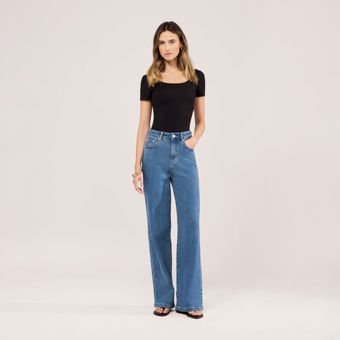 Stretch Wide Leg Jeans - Mid Blue