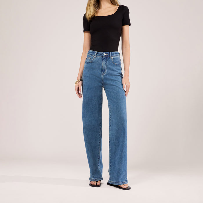 Stretch Wide Leg Jeans - Mid Blue