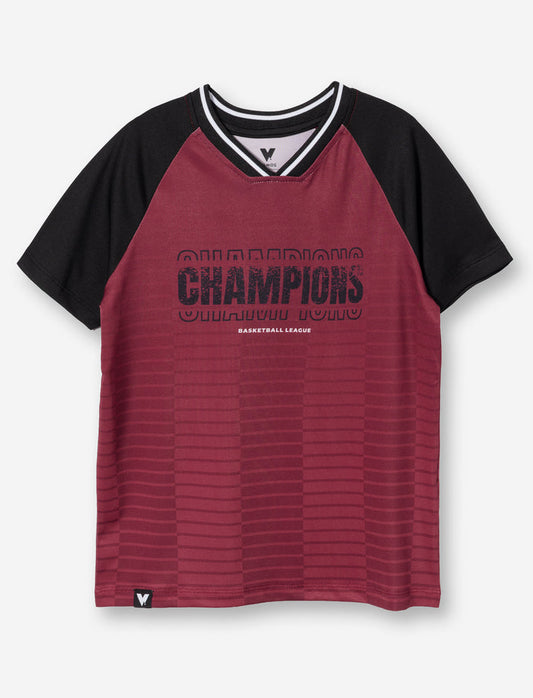 T-shirt de sport imprimé à col en V pour petit garçon