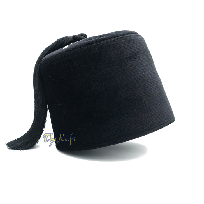 Tall Black Velvet Fez - Premium Moorish Moroccan Style Hat with Black Tassel