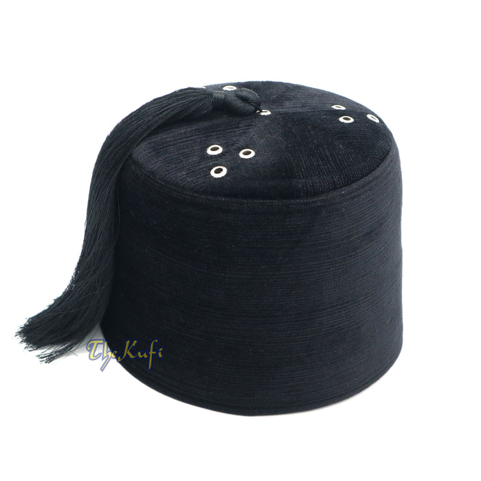 Tall Black Velvet Fez - Premium Moorish Moroccan Style Hat with Black Tassel