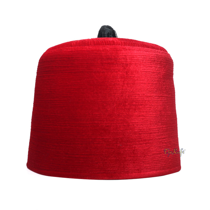 Tall Red Velvet Fez - Premium Moorish Moroccan Style Hat with Black Tassel
