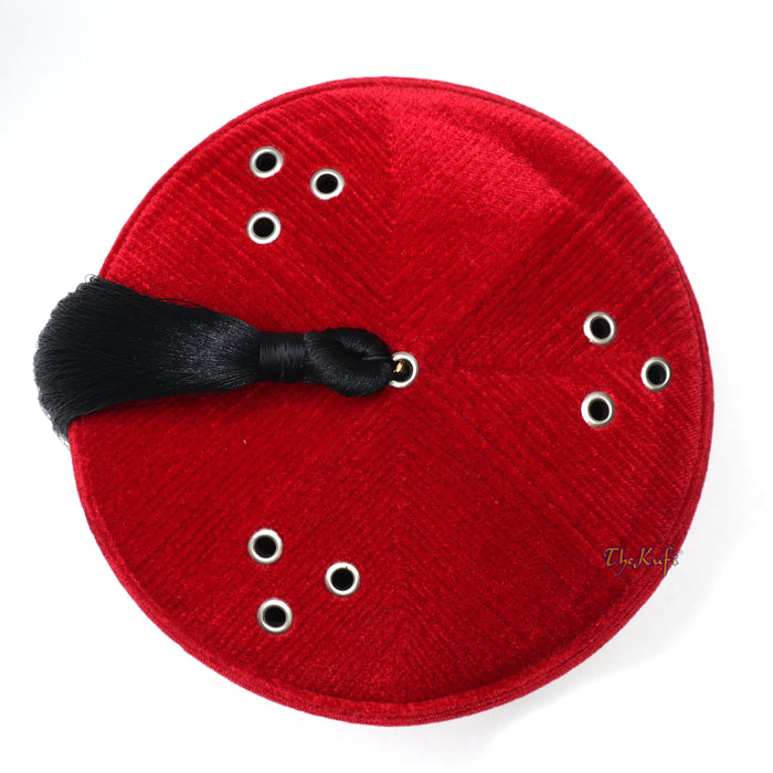 Tall Red Velvet Fez - Premium Moorish Moroccan Style Hat with Black Tassel