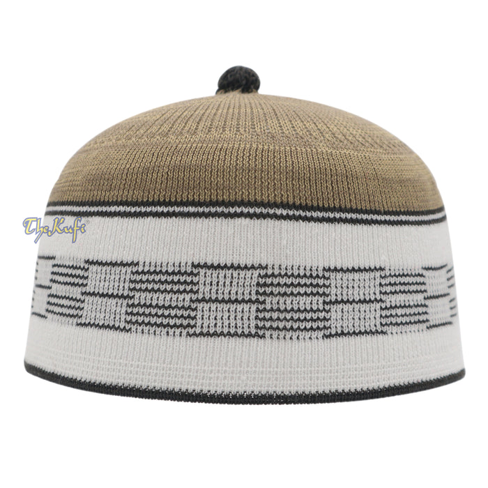Tan with White & Black Lines Baby Or Infant Kufi pom-pom Beanie