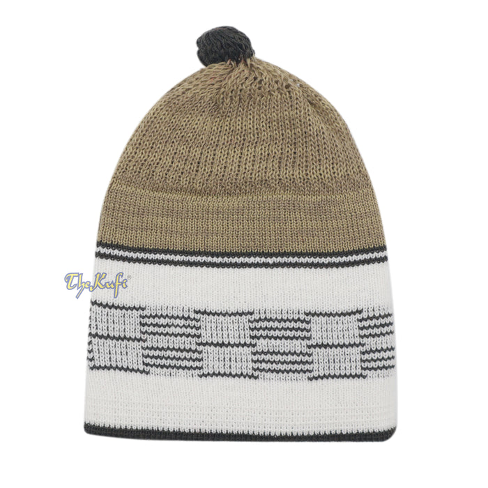 Tan with White & Black Lines Baby Or Infant Kufi pom-pom Beanie