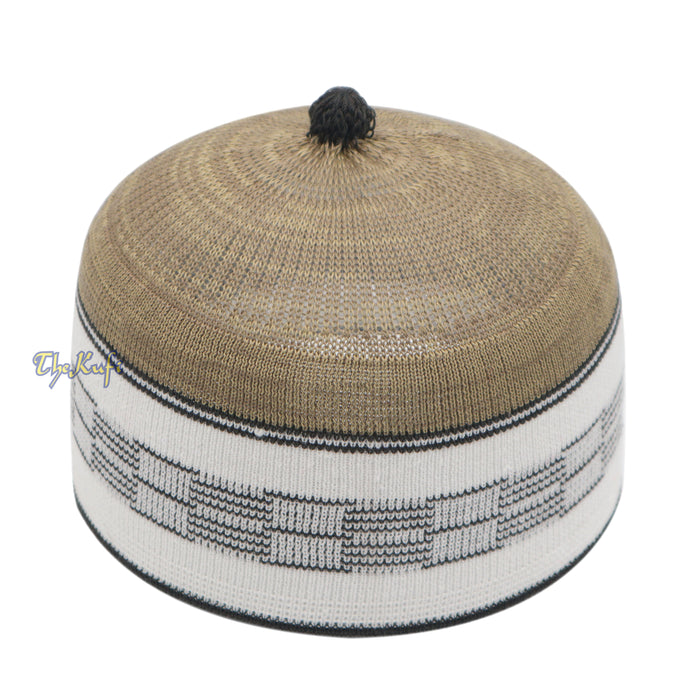 Tan with White & Black Lines Baby Or Infant Kufi pom-pom Beanie