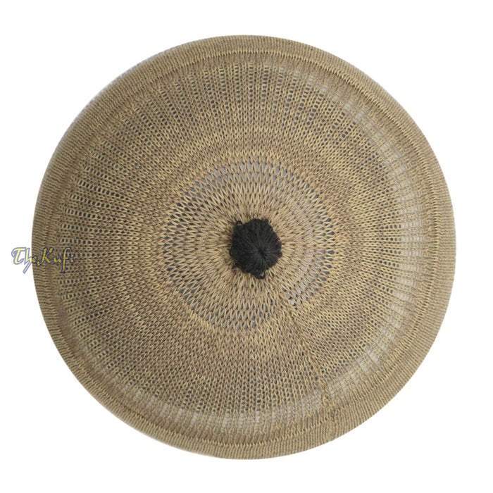 Tan with White & Black Lines Baby Or Infant Kufi pom-pom Beanie