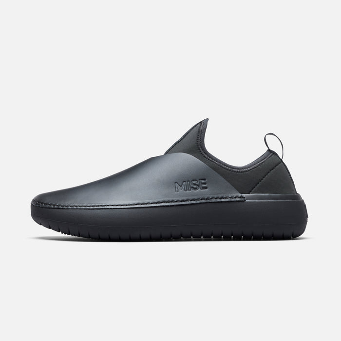 MISE Standard 2 black slip-resistant kitchen shoe lateral view on light gray background