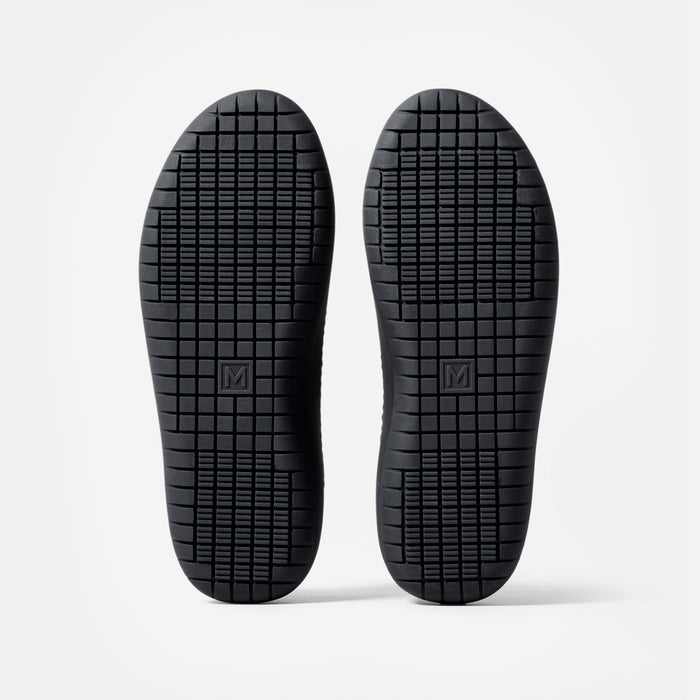 MISE Standard 2 black slip-resistant kitchen shoes outsole view on light gray background