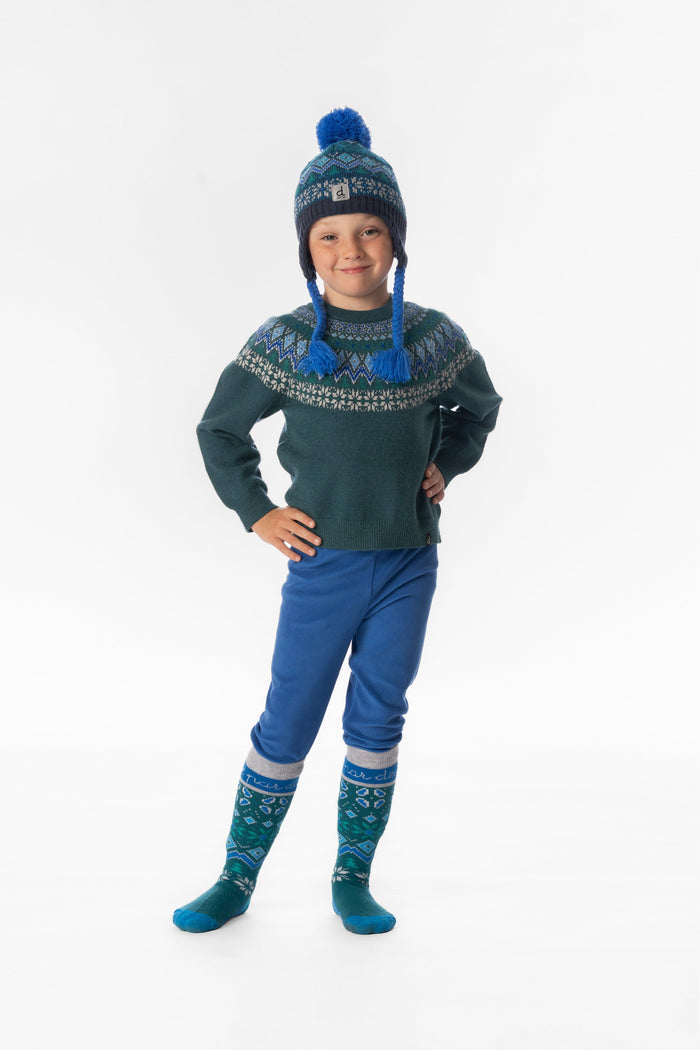 Deux par Deux boys' thermal leggings in blue – worn by a model
