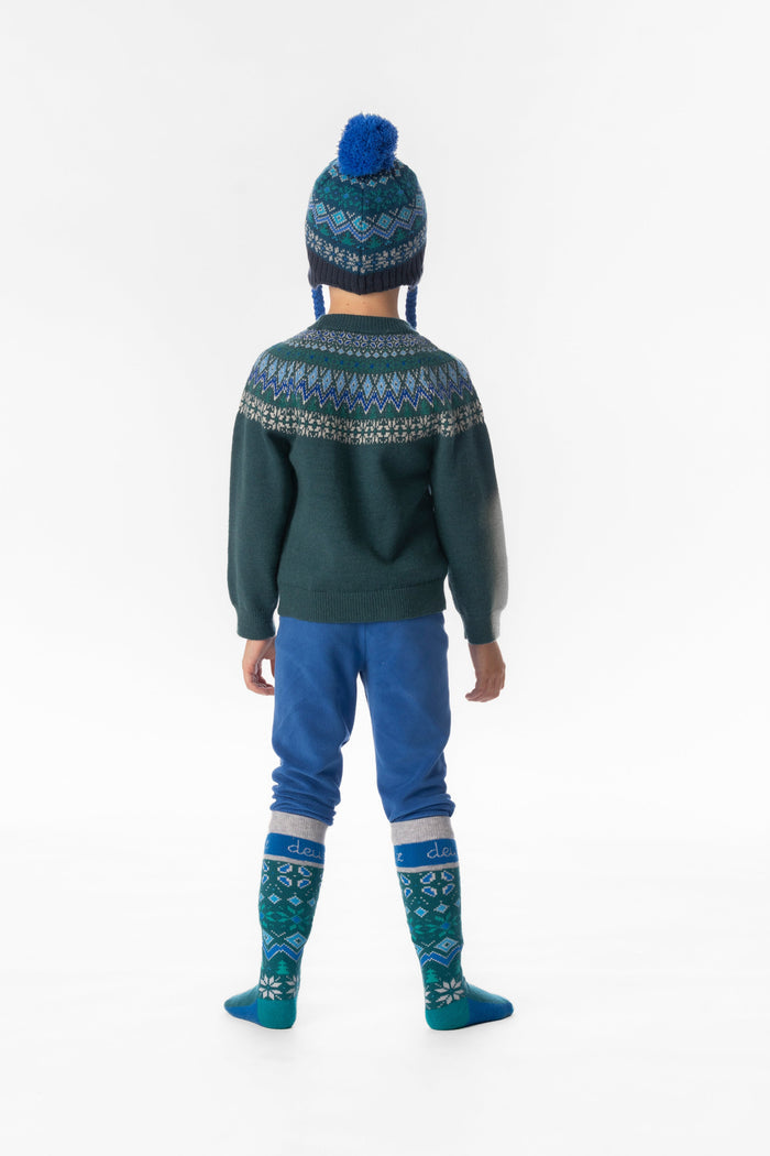 Deux par Deux boys' thermal leggings in blue – worn by a model, view 3