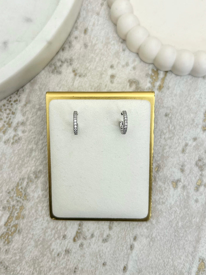 Thin Diamonté Half Hoop Earrings (2 Colours)