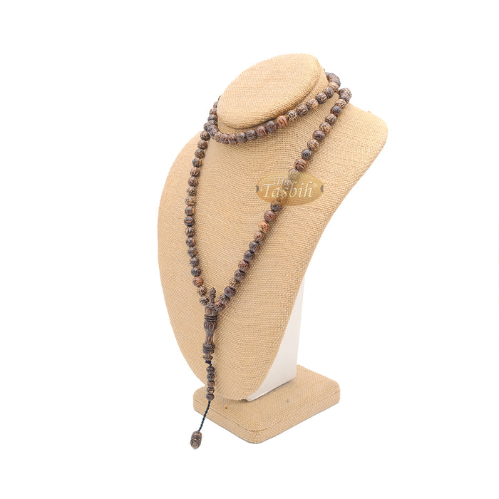 Tiger Wood Misbaha Tasbih - 8 mm 99 count Muslim Prayer Beads Indonesian Islamic Handcrafted Wooden Dhikr Necklace