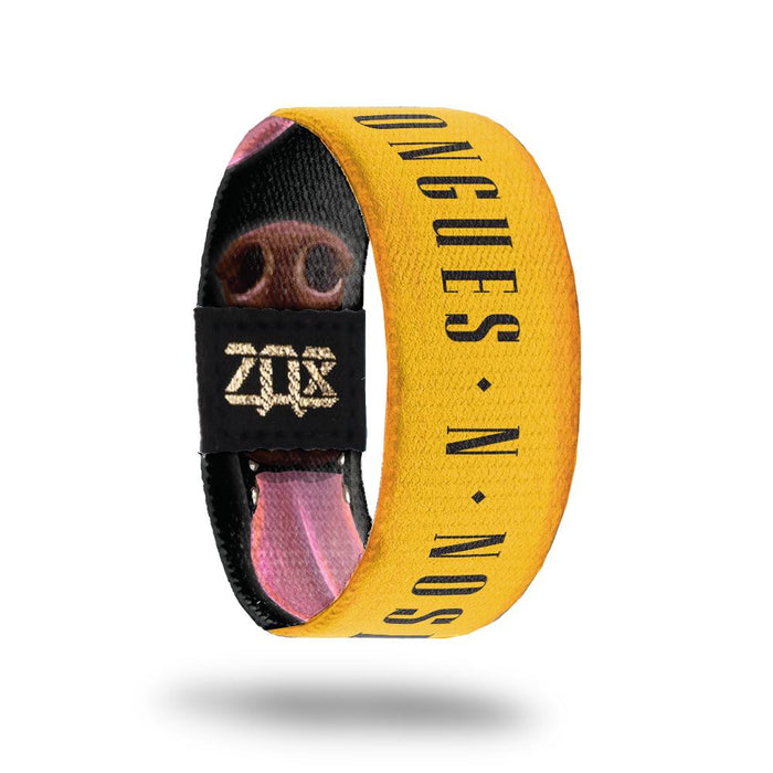 inside design for Tongues N Noses. Yellow background with Tongues N Noses in black text in the center
