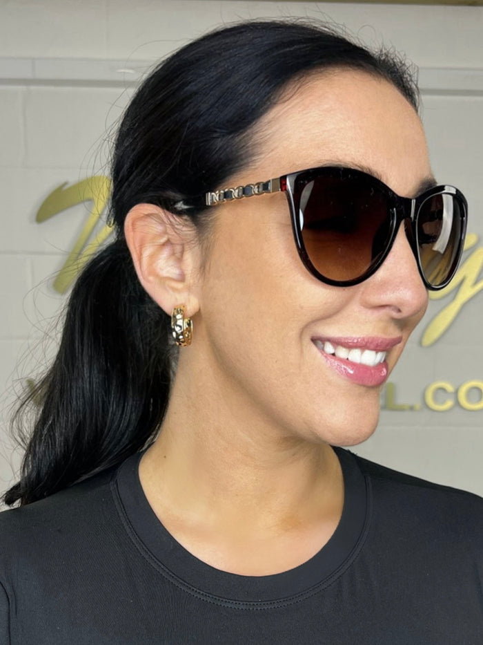 Tortoiseshell Thin Gold Leather Thread Chain Arm Sun Glasses (2 Styles)