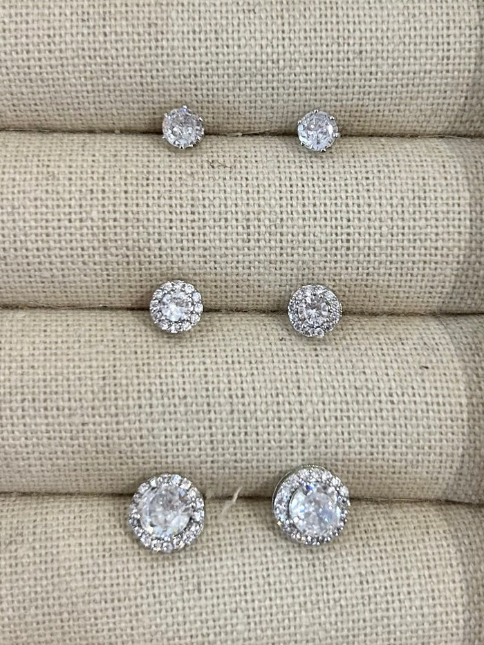 Trio Diamanté Stud Earrings Multi Pack (2 Colours)