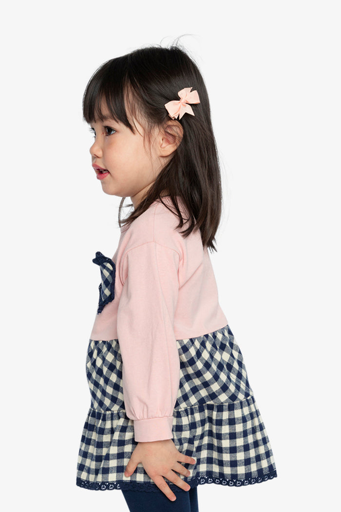 Lookbook: child wearing the Deux par Deux pink and navy tunic and leggings set