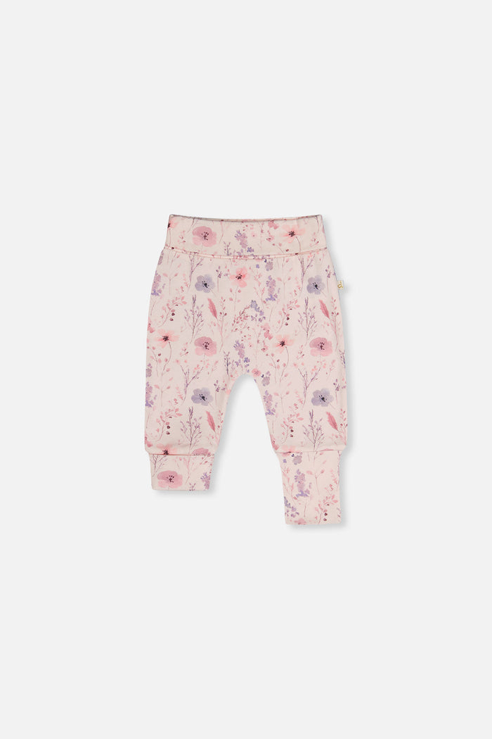 Deux par Deux baby girls 2-pack evolutive pants, pink floral and purple, second view