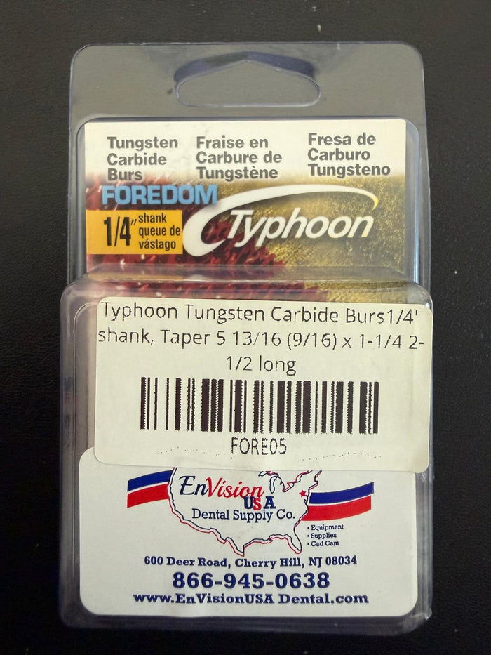 Typhoon Tungsten Carbide Burs1/4' shank, Taper 5 13/16 (9/16) x 1-1/4 2-1/2 long