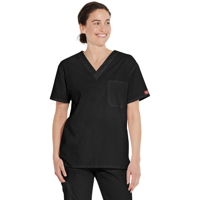 Unisex EDS Signature Tuckable V-Neck Scrub Top - Black - 1