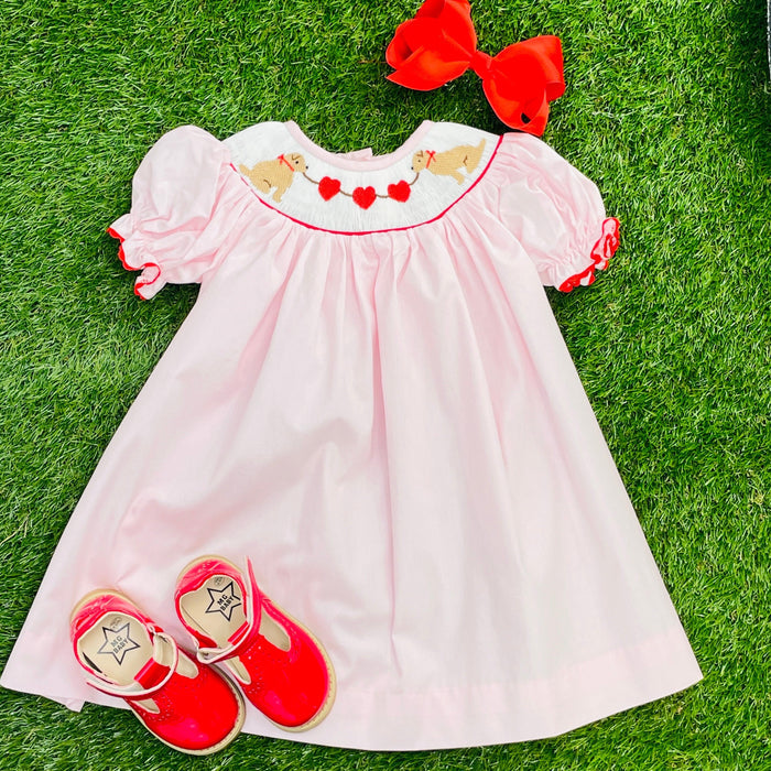 Valentine Smocked Dress - Red Hearts and Puppies!