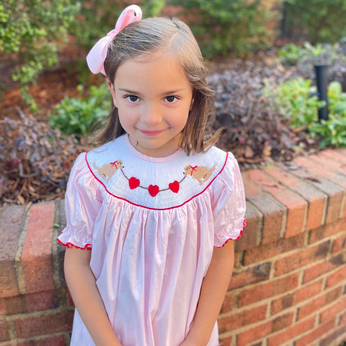 Valentine Smocked Dress - Red Hearts and Puppies!