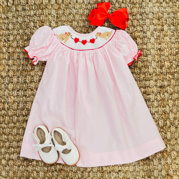 Valentine Smocked Dress - Red Hearts and Puppies!