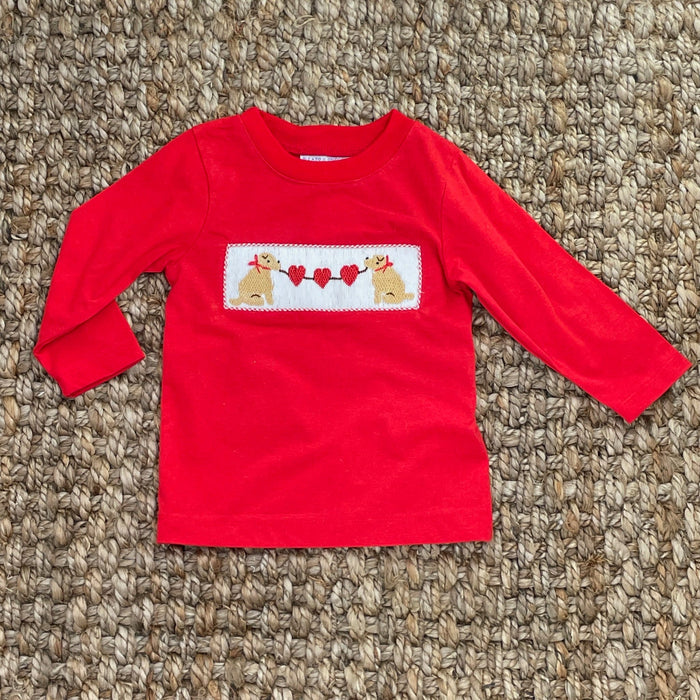 Valentine Smocked Knit Shirt with Puppies!