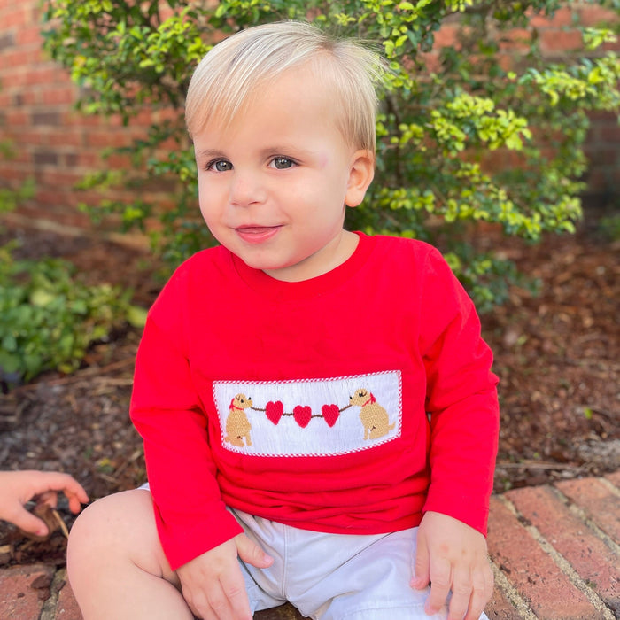 Valentine Smocked Knit Shirt with Puppies!