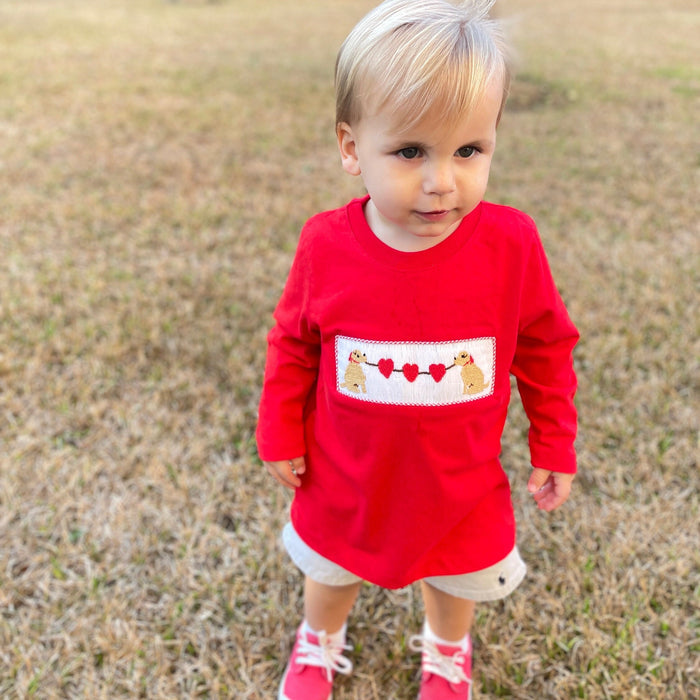 Valentine Smocked Knit Shirt with Puppies!