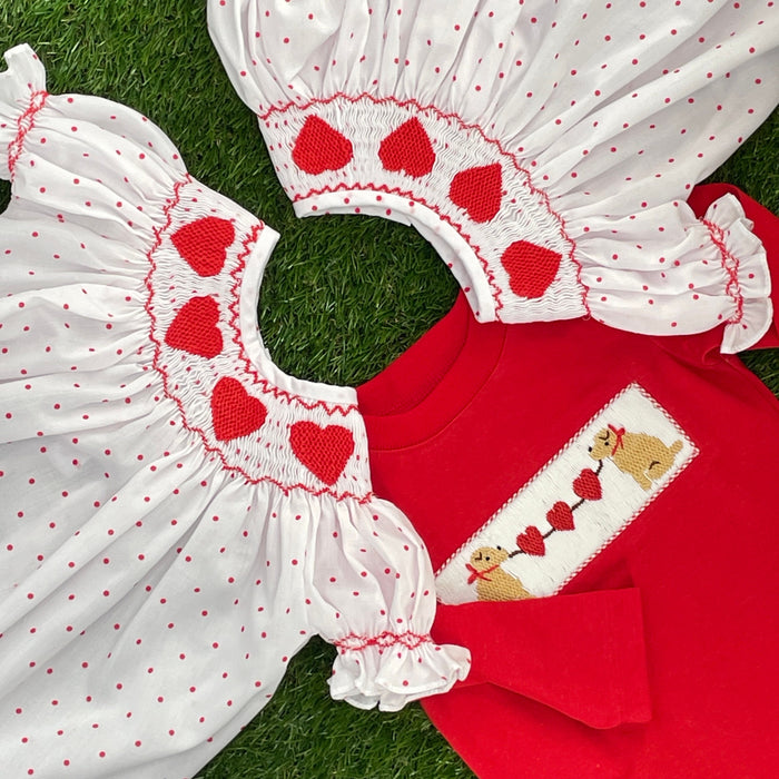 Valentine Smocked Knit Shirt with Puppies!