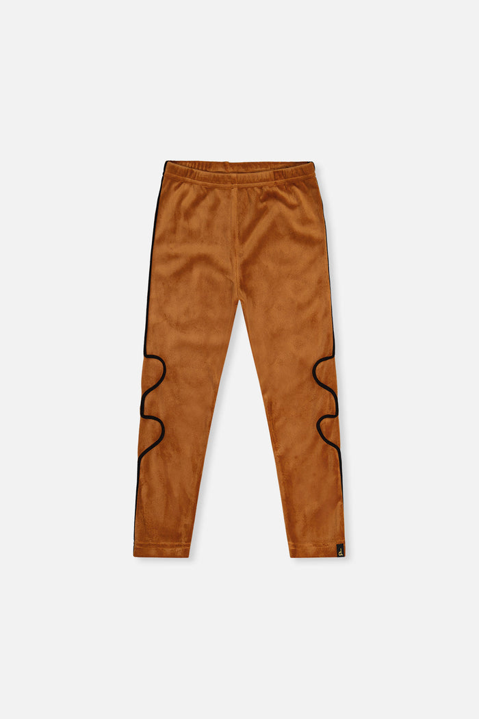 Deux par Deux girls' brown velvet leggings with heart appliqués, front view