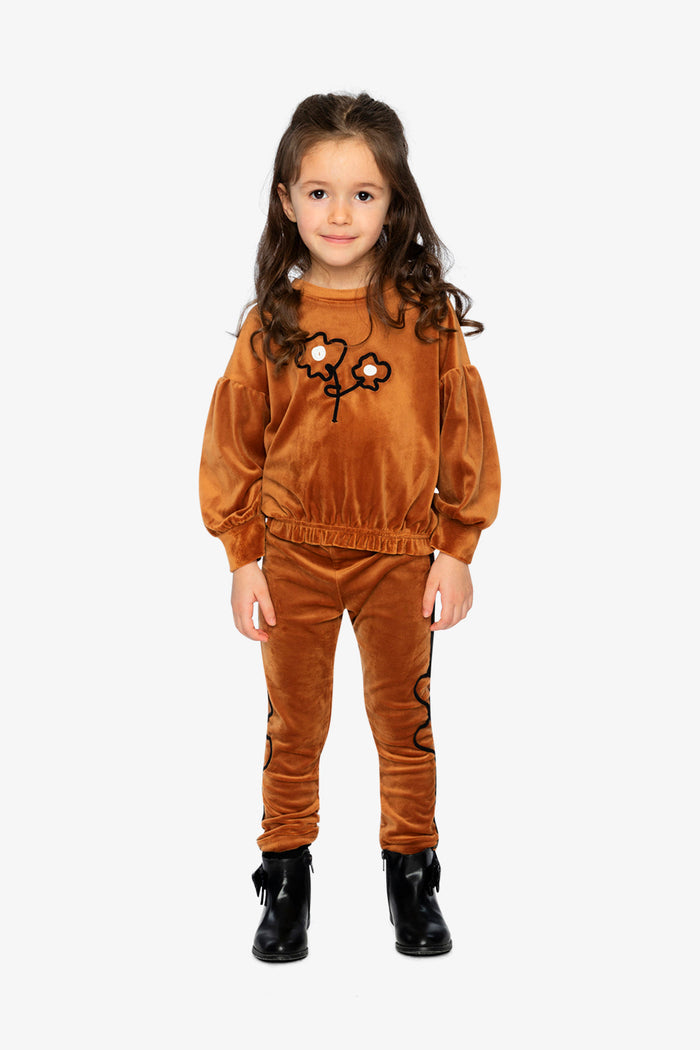 Deux par Deux girls' brown velvet leggings, full view