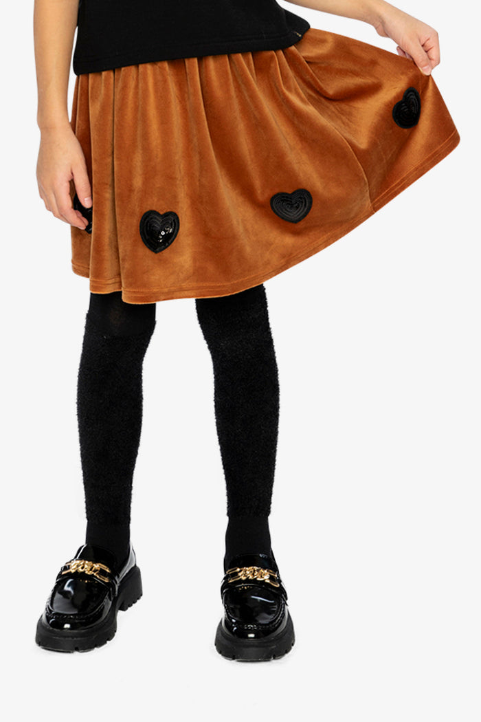 Lookbook: child wearing the Deux par Deux brown velvet skirt