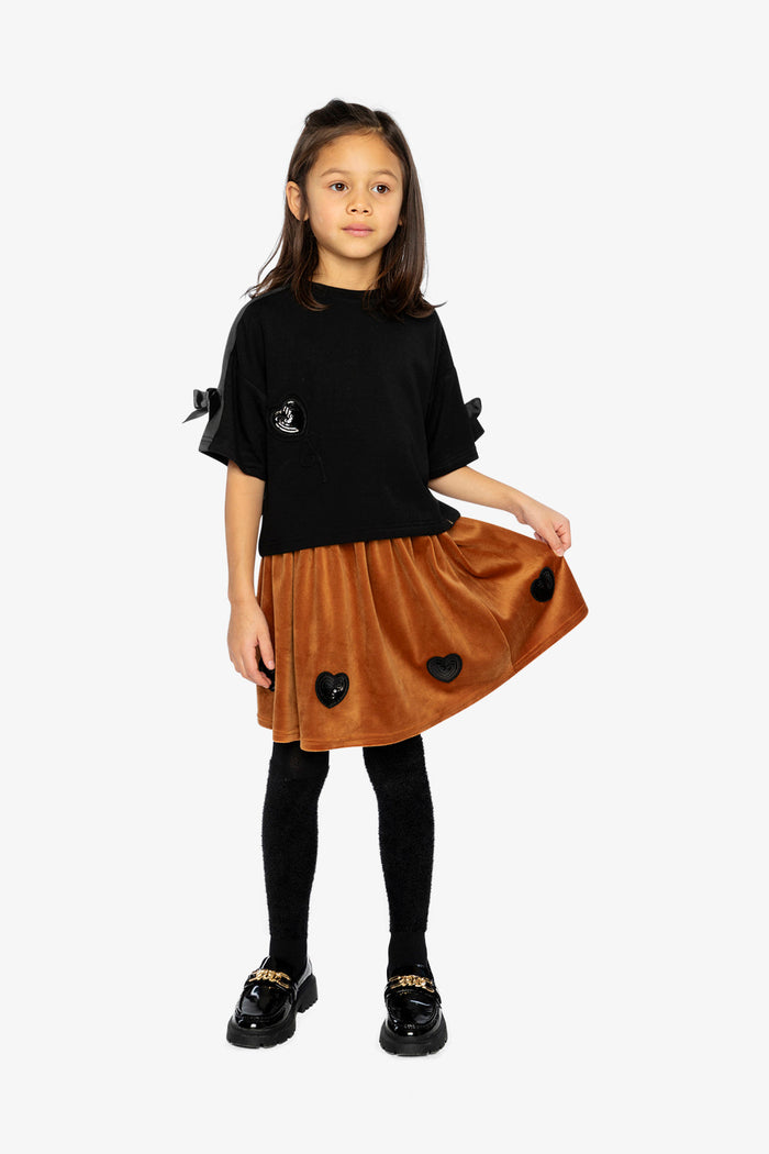 Deux par Deux girls' brown velvet mini skirt, full view