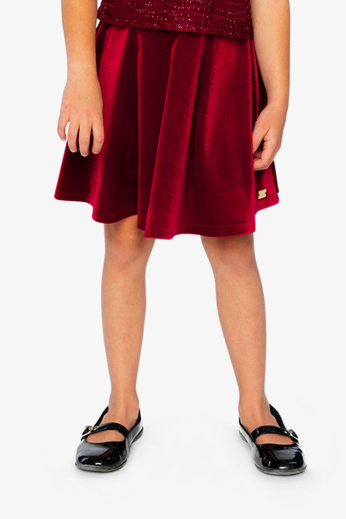 Model wearing the Velvet Skirt Red by Deux par Deux, photo 1