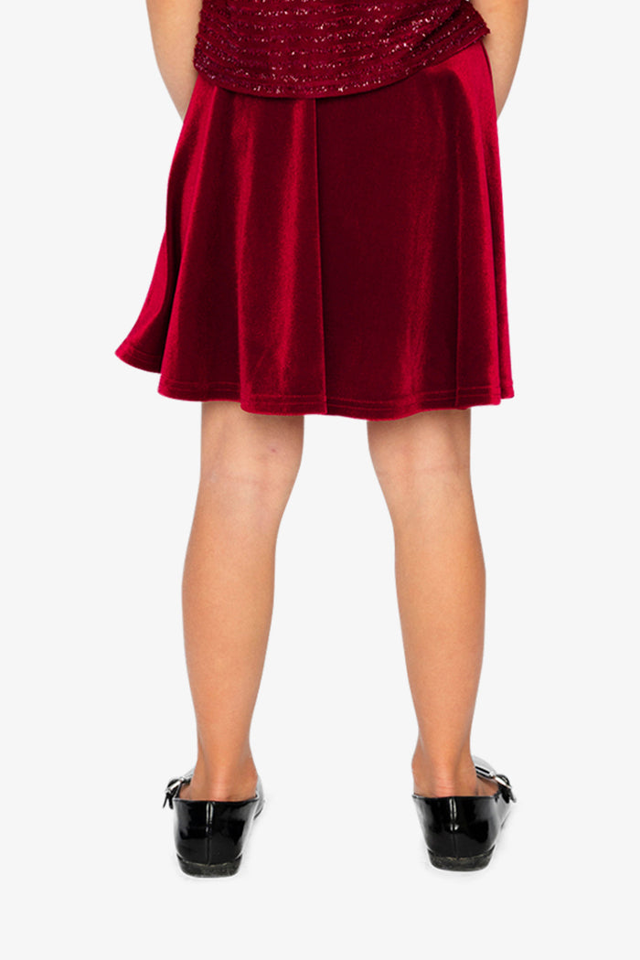 Model wearing the Velvet Skirt Red by Deux par Deux, photo 3