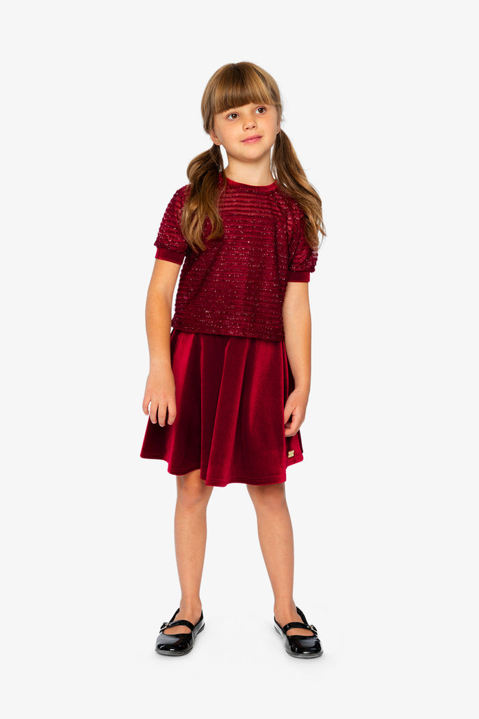Velvet Skirt Red by Deux par Deux, full outfit look
