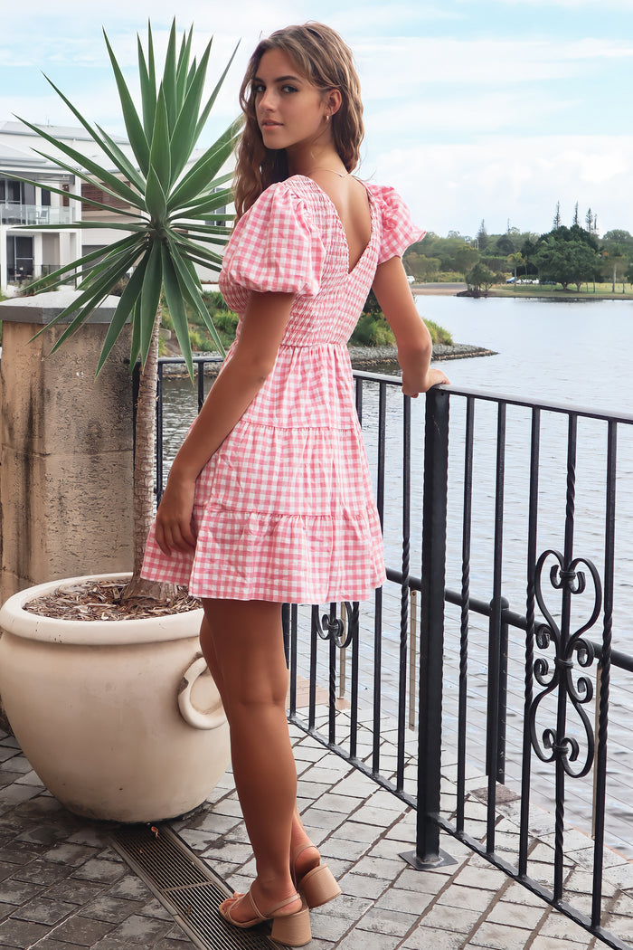 Vera Mini Dress - Pink Gingham - Runway Goddess